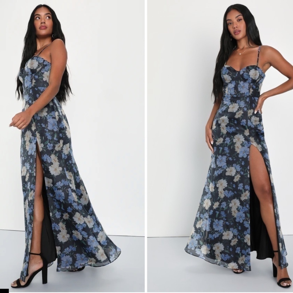 LULUS Bustier Sexy Floral Prom Wedding Chic Elegant Maxi Dress - Picture 3 of 4